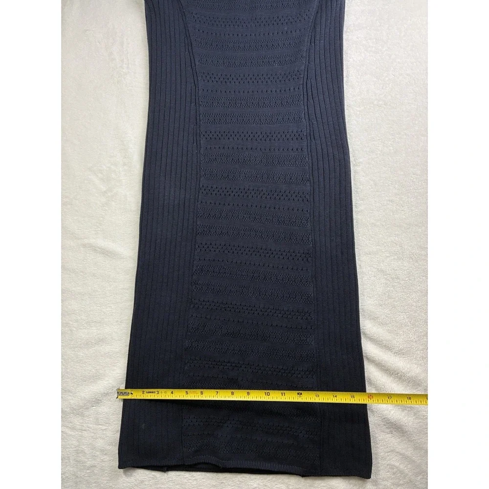 Tory Burch Womens Pointelle Knit Tank Dress Large Navy Blue Midi Quiet Luxury